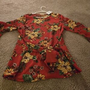 Floral Red Long Sleeve Top